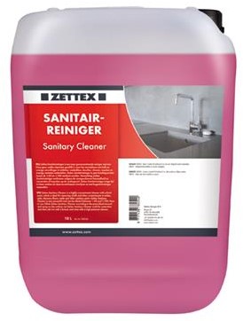 ZETTEX SANITAIRREINIGER   10L Eenheid type	STUK
aantal op pallet	60
inhoud	10 L
verpakking	jerrycan
zuurgraad	pH 4